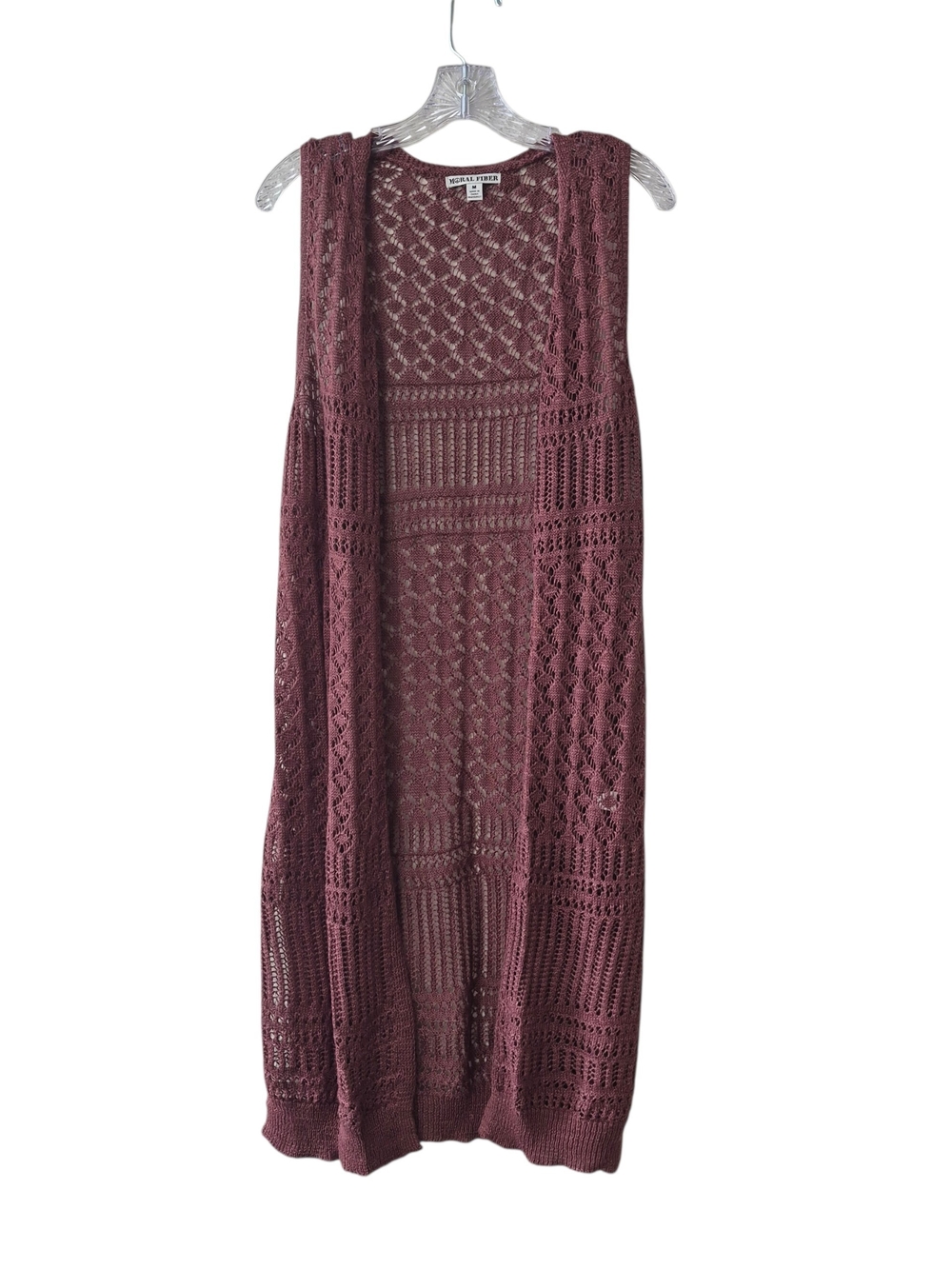 Moral Fiber Long Vest Womens M Mauve Boho Layering Open Knit Cardigan Cozy Vibe